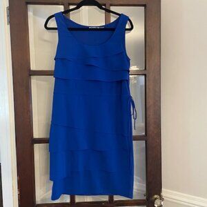 Calvin Klein Blue Sleeveless Ruffle Dress with Tie Waist, Size 6